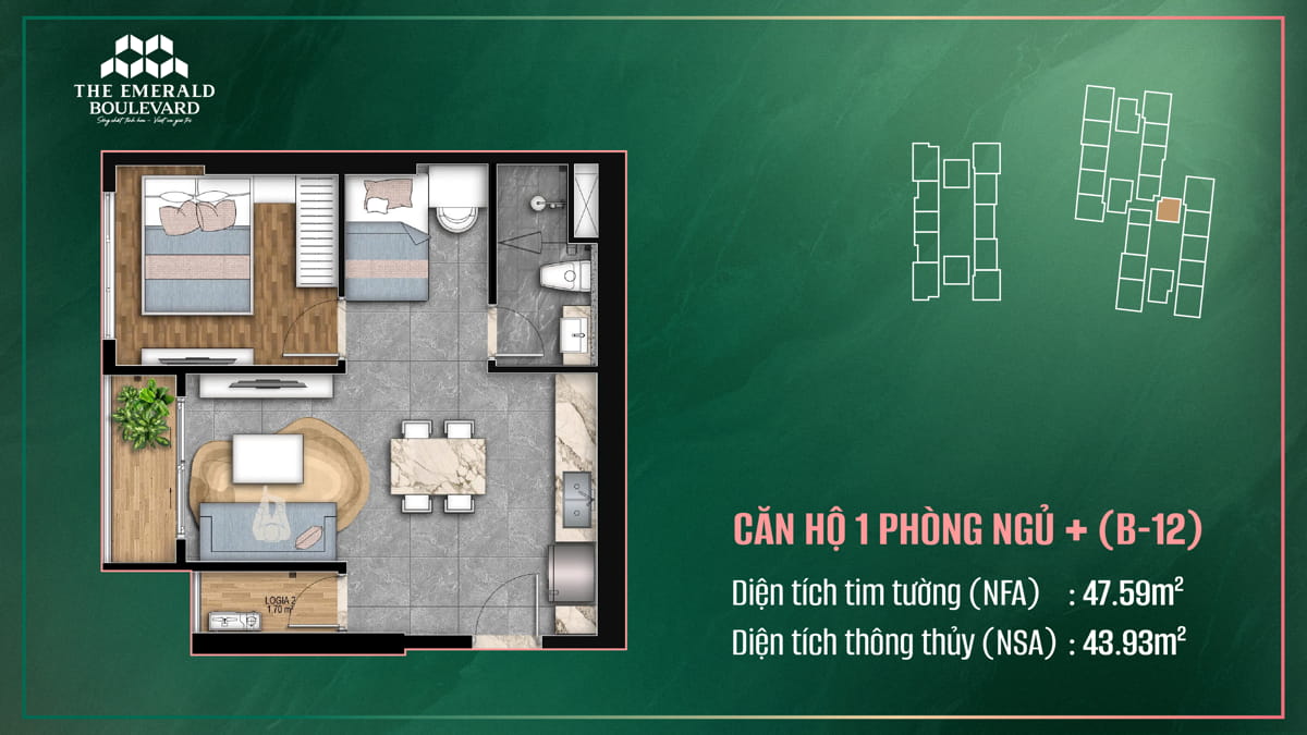 Thiết Kế Căn Hộ 1pn Plus B-12 The Emerald Boulevard