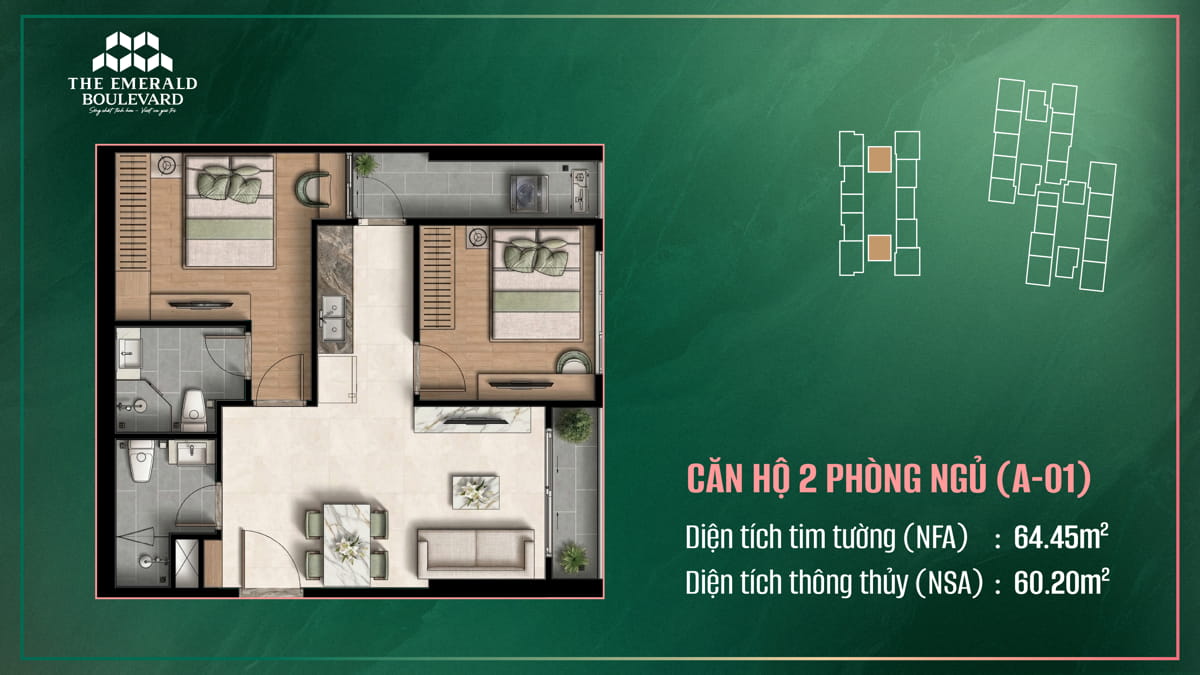 Thiết Kế Căn Hộ 2 Pn A-01 The Emerald Boulevard