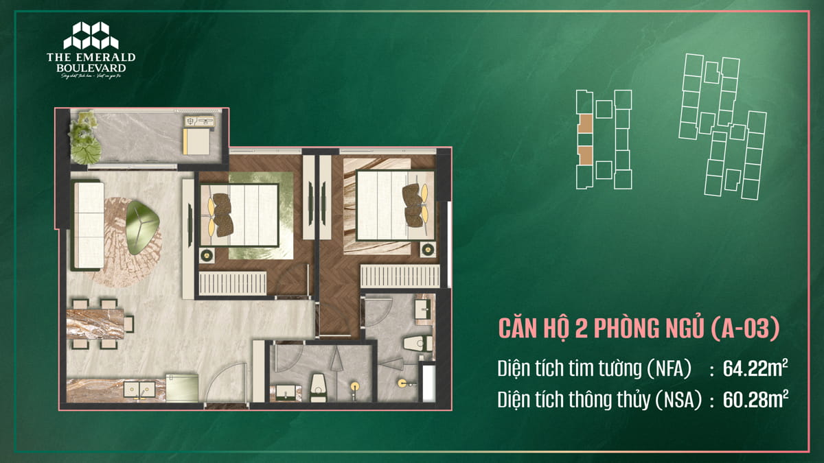 Thiết Kế Căn Hộ 2 Pn A-03 The Emerald Boulevard