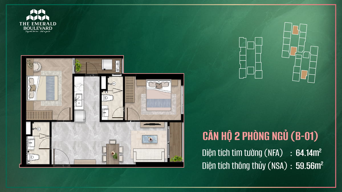 Thiết Kế Căn Hộ 2 Pn B-01 The Emerald Boulevard