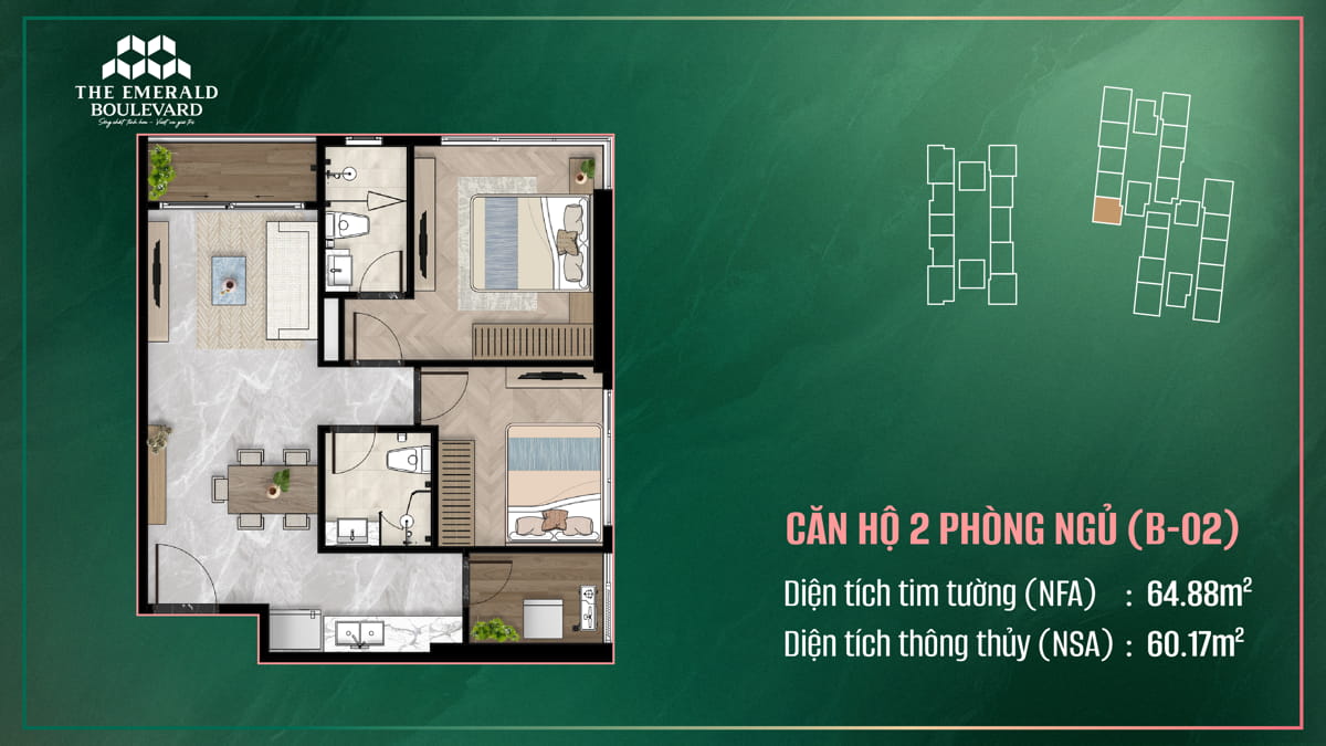 Thiết Kế Căn Hộ 2 Pn B-02 The Emerald Boulevard