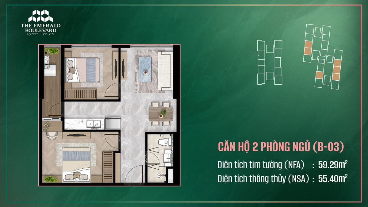 Thiết Kế Căn Hộ 2 Pn B-03 The Emerald Boulevard