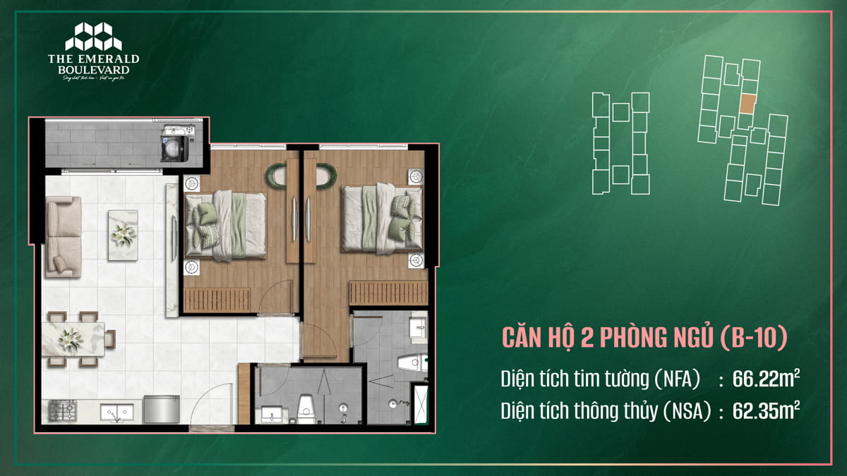 Thiết Kế Căn Hộ 2 Pn B-10 The Emerald Boulevard