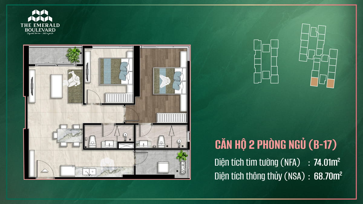 Thiết Kế Căn Hộ 2 Pn B-17 The Emerald Boulevard