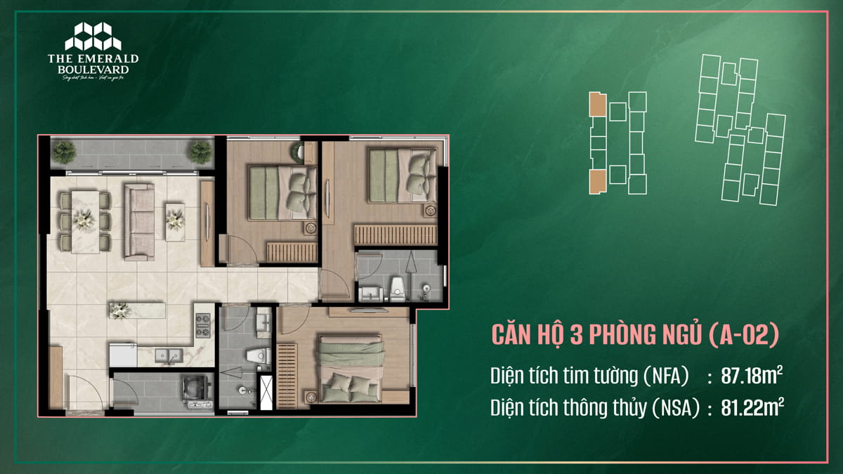 Thiết Kế Căn Hộ 3 Pn A-02 The Emerald Boulevard