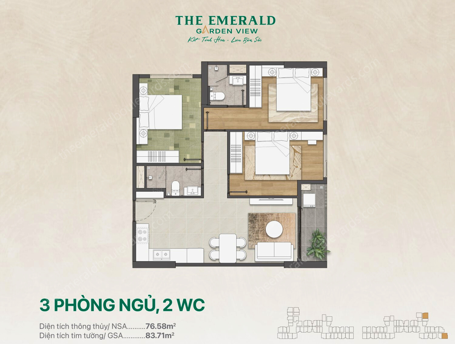 Căn 3pn The Emerald Garden View